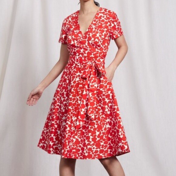 red and white wrap dress